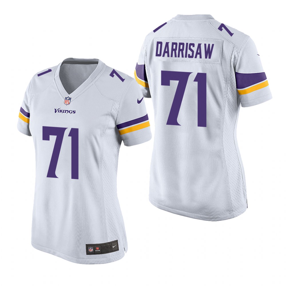 women christian darrisaw vikings white game jersey