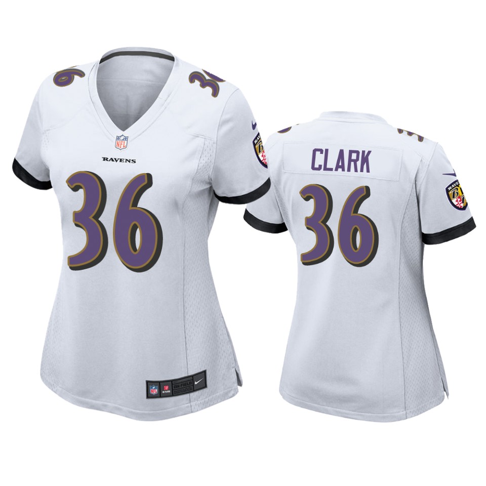 women chuck clark ravens white game jersey