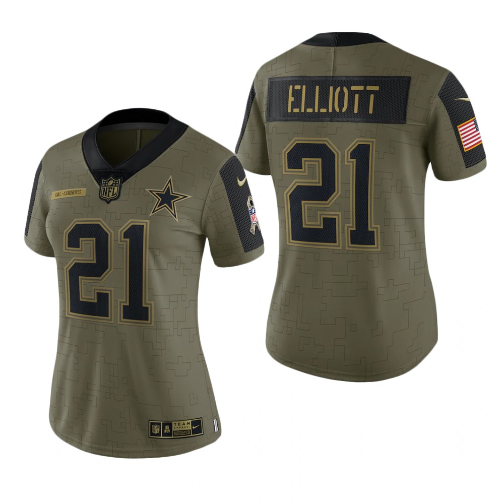 women cowboys ezekiel elliott olive limited 2021 salute to service jersey