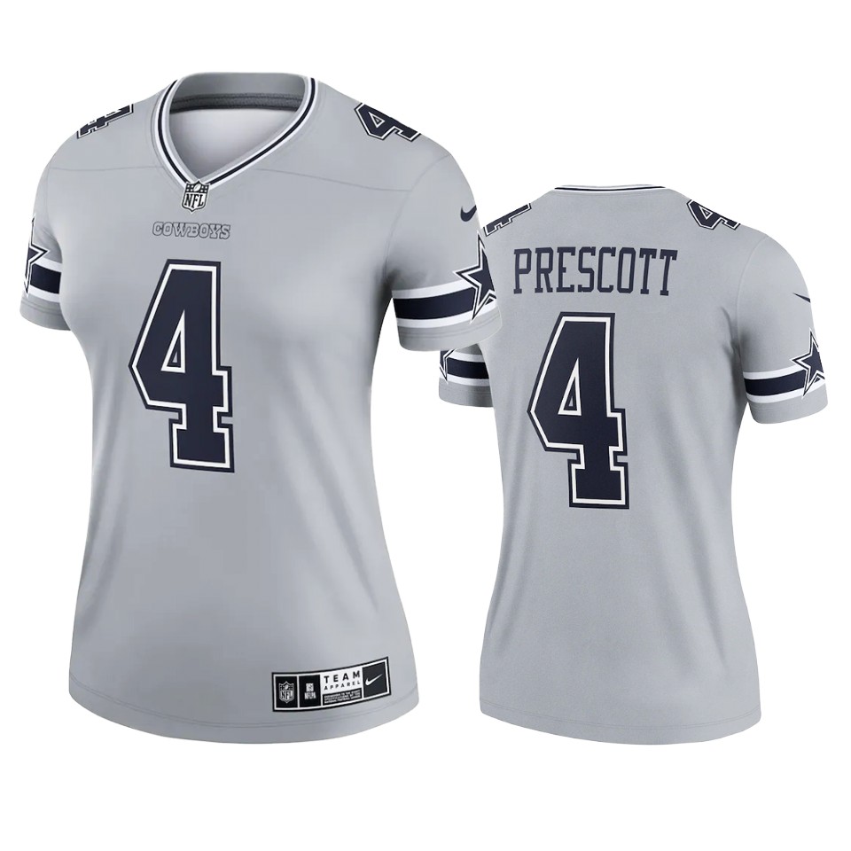 women dak prescott cowboys gray inverted legend jersey