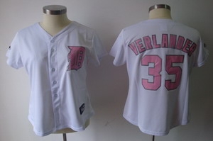 women detroit tigers 35 justin verlander white(pink number)