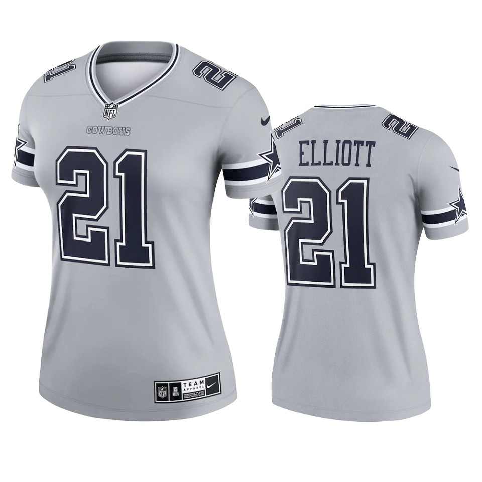 women ezekiel elliott cowboys gray inverted legend jersey