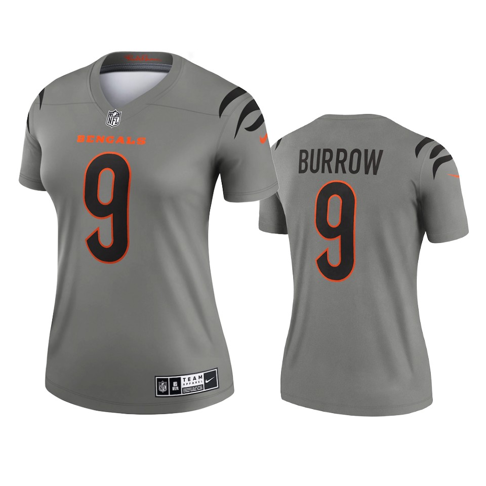 women joe burrow bengals gray inverted legend jersey