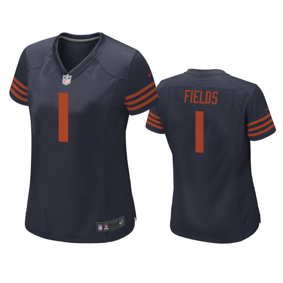 women justin fields bears navy throwback game jersey