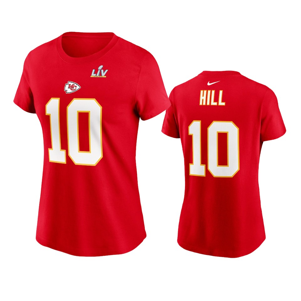 women kansas city chiefs tyreek hill red super bowl lv name number t shirt