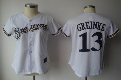 women milwaukee brewers 13 zack greinke white jersey