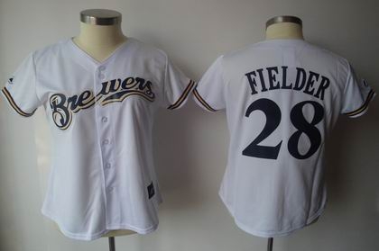 women milwaukee brewers 28 p.fielder white jersey