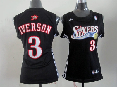 Women NBA Philadelphia 76ers #3 Iverson Black Jerseys 
