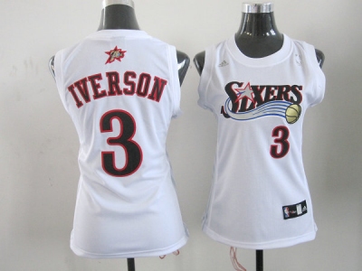 Women NBA Philadelphia 76ers #3 Iverson White Jerseys 