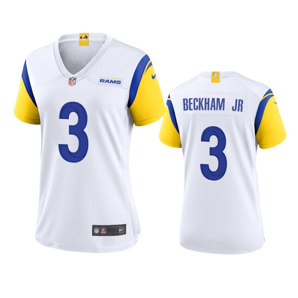 women odell beckham jr. rams alternate game white jersey