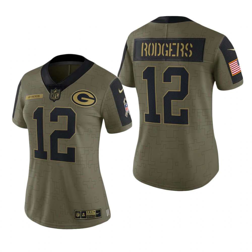 women packers aaron rodgers olive limited 2021 salute to service jersey
