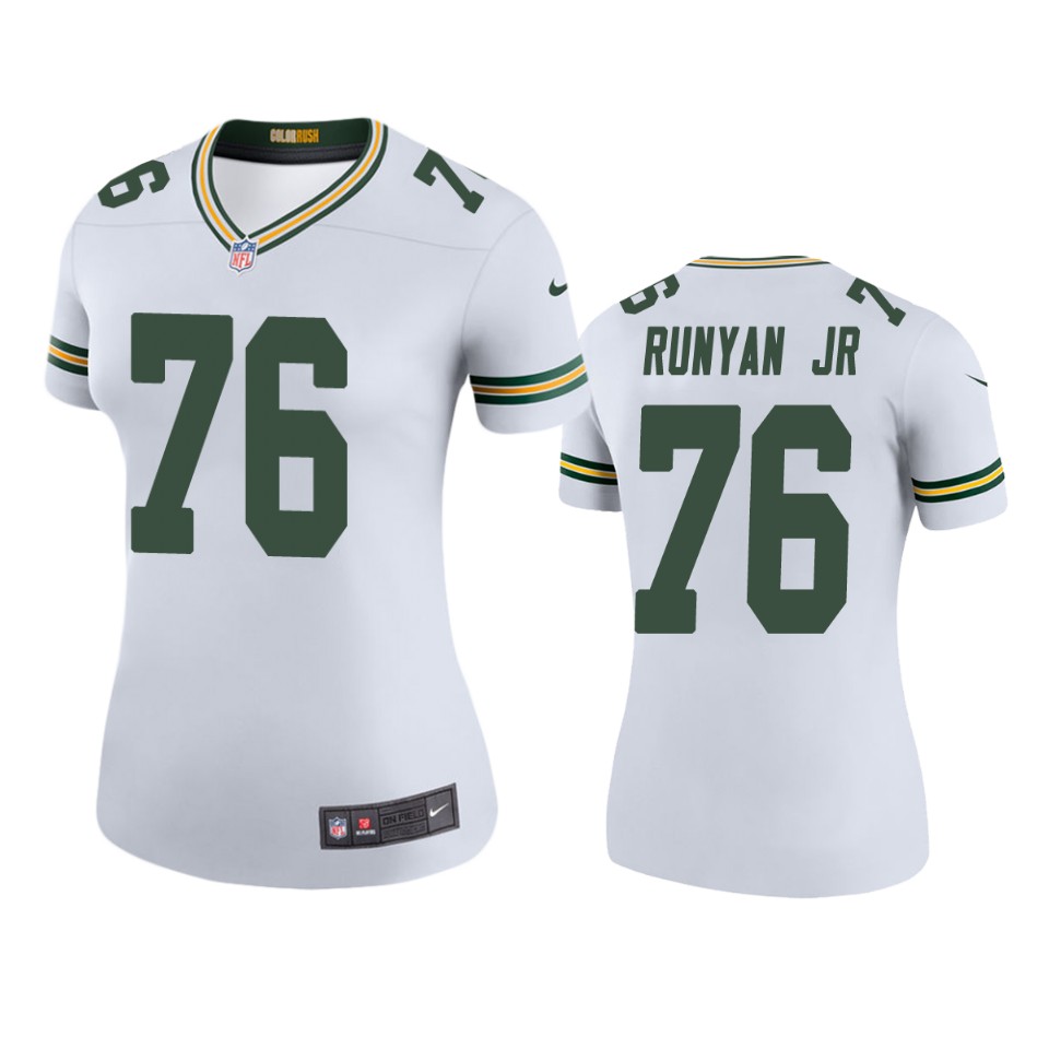 women packers jon runyan jr. white color rush legend jersey