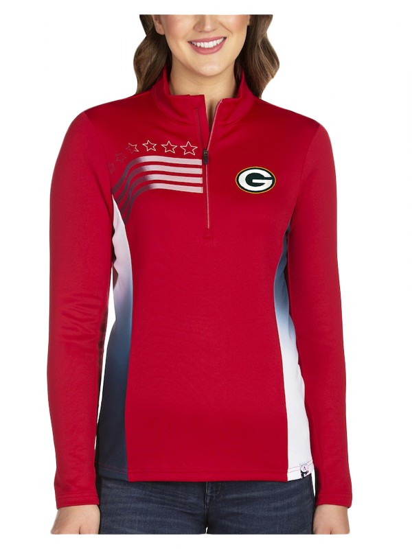 women packers red liberty quarter zip pullover jacket