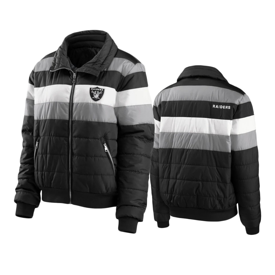 women raiders black puffer full zip jacket