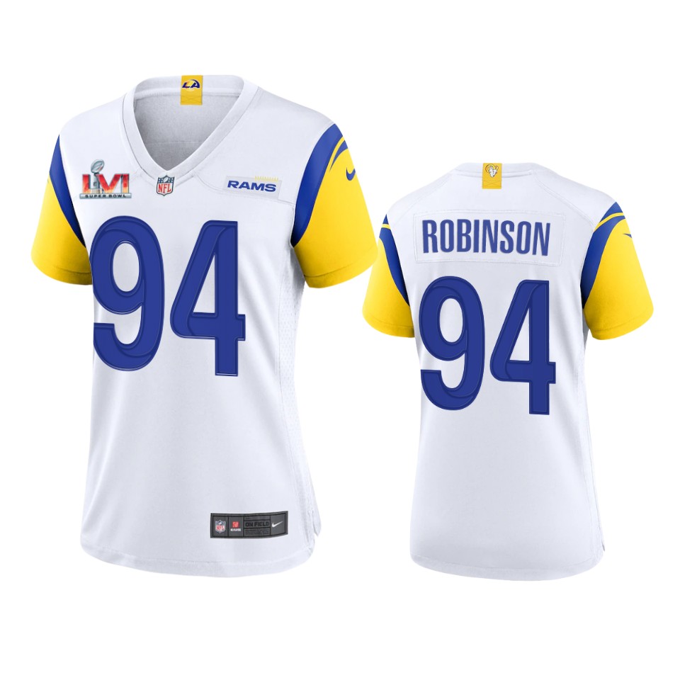 women rams a'shawn robinson white super bowl lvi champions game jersey