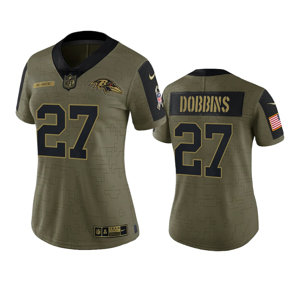 women ravens j.k. dobbins olive limited 2021 salute to service jersey