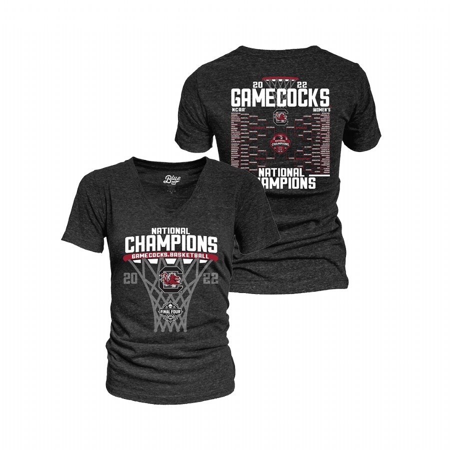 women south carolina gamecocks black 2022 ncaa women's basketball national champions bracket v neck t shirt