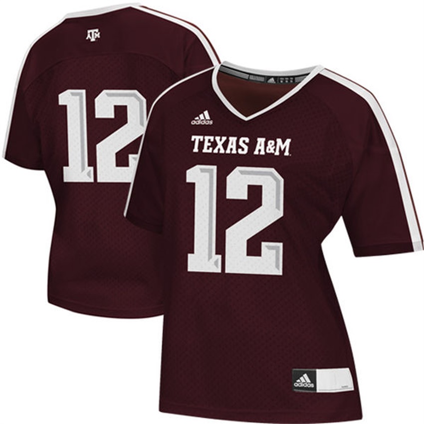 women texas a&m aggies maroon 12 ncaa football jersey