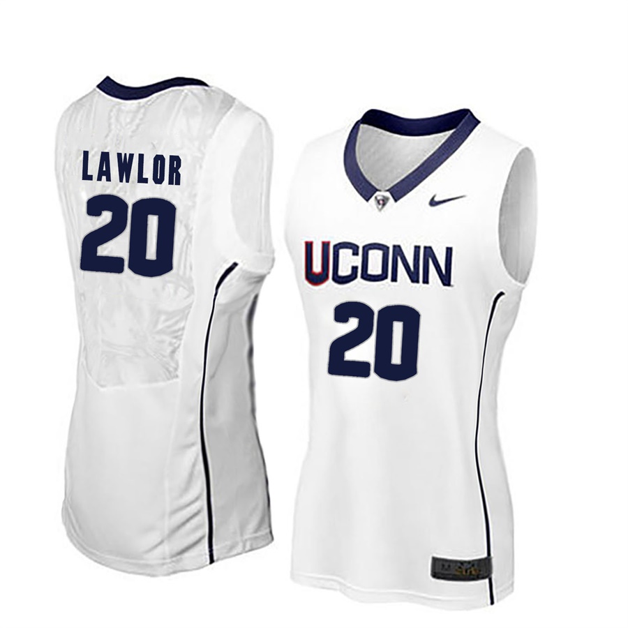 women uconn huskies white 20 tierney lawlor ncaa basketball player name and number jersey