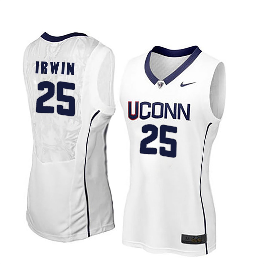 women uconn huskies white 25 kyla irwin ncaa basketball player name and number jersey