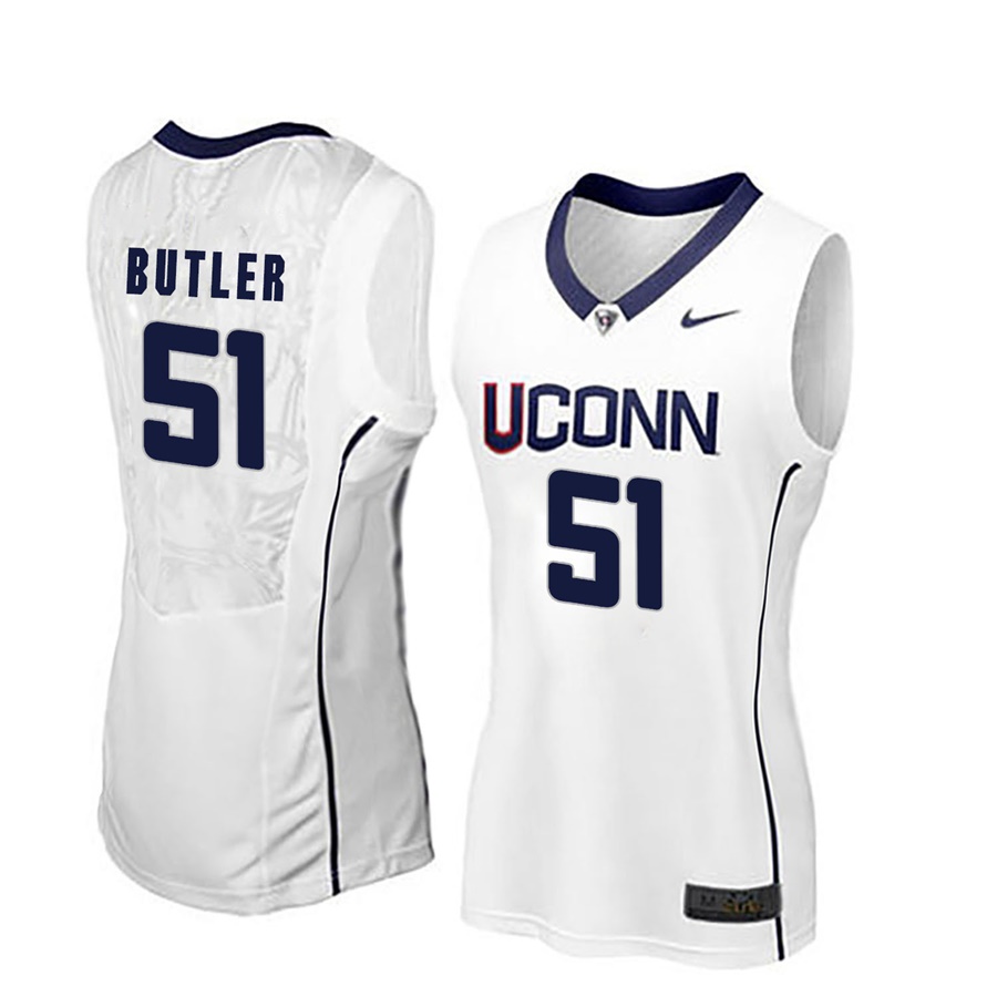 women uconn huskies white 51 natalie butler ncaa basketball player name and number jersey