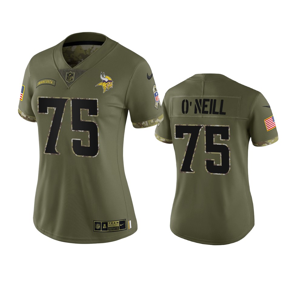 women vikings brian o'neill olive limited 2022 salute to service jersey