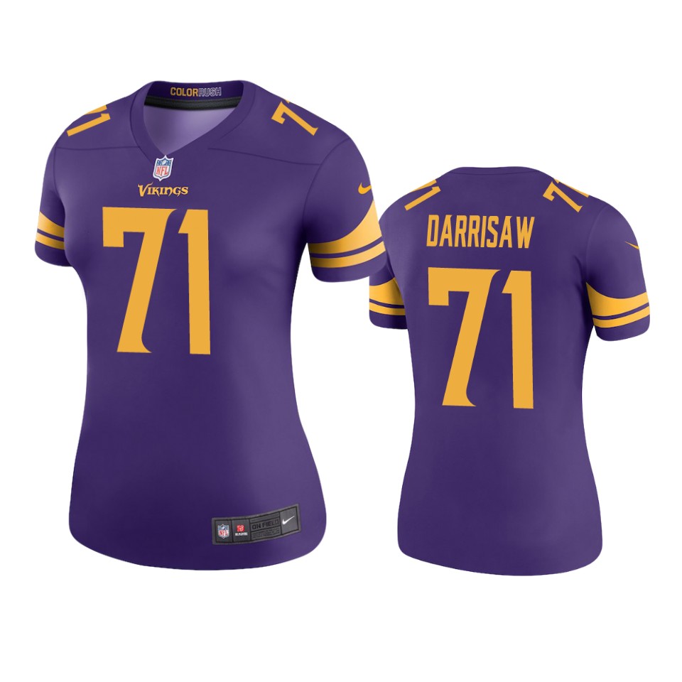 women vikings christian darrisaw purple color rush legend jersey