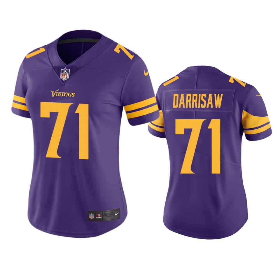 women vikings christian darrisaw purple color rush limited jersey