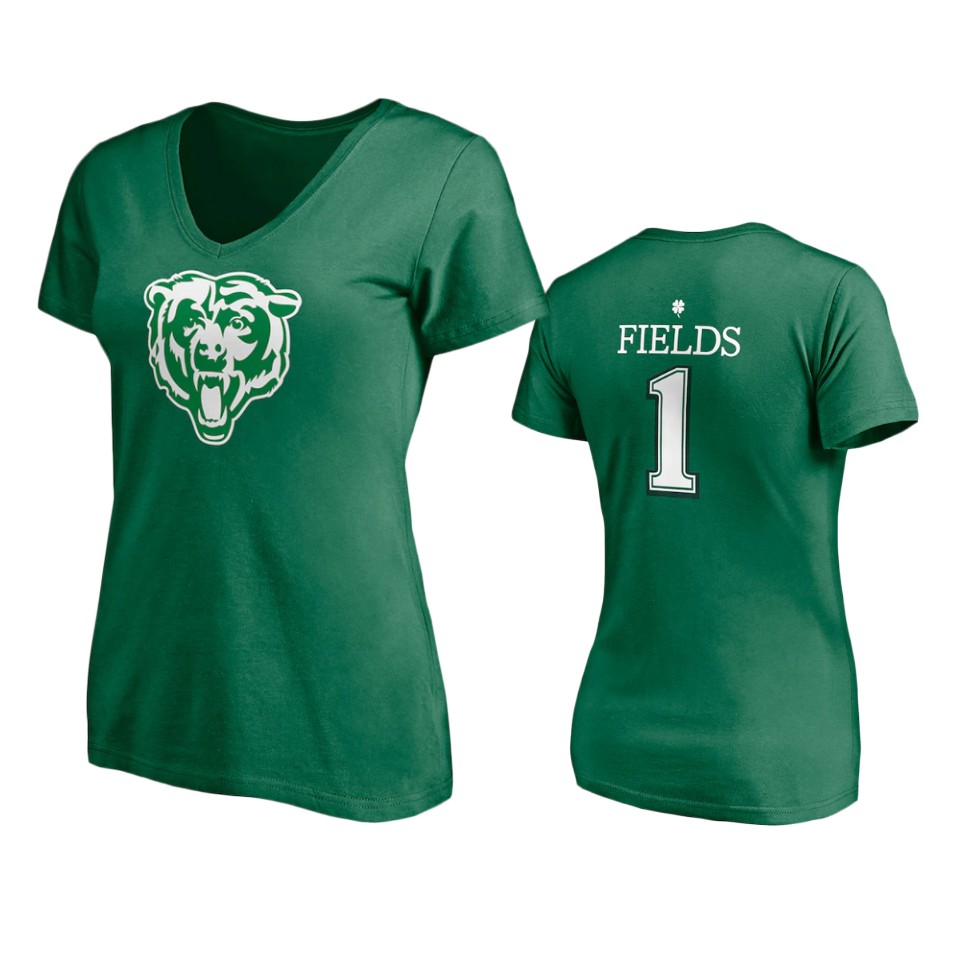 women women's bears justin fields kelly green st 1. patrick's day player icon t shirt