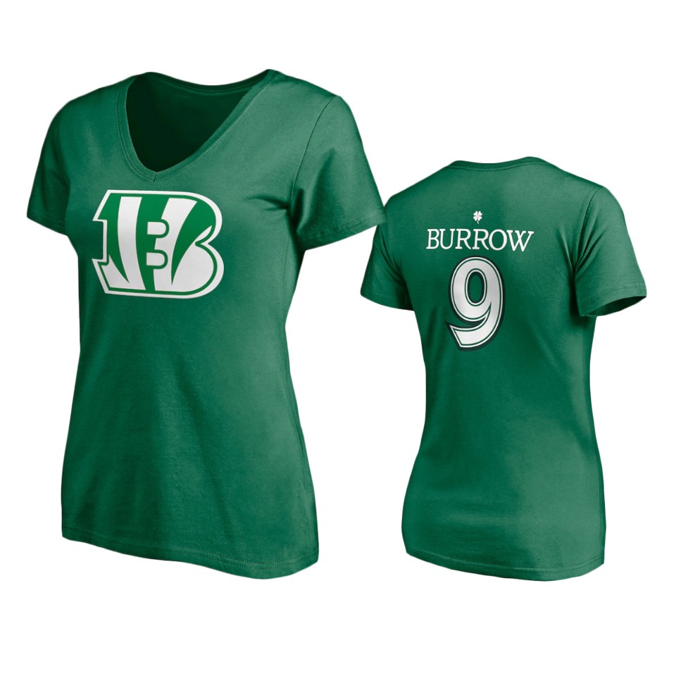 women women's bengals joe burrow kelly green st. patrick's day player icon t shirt