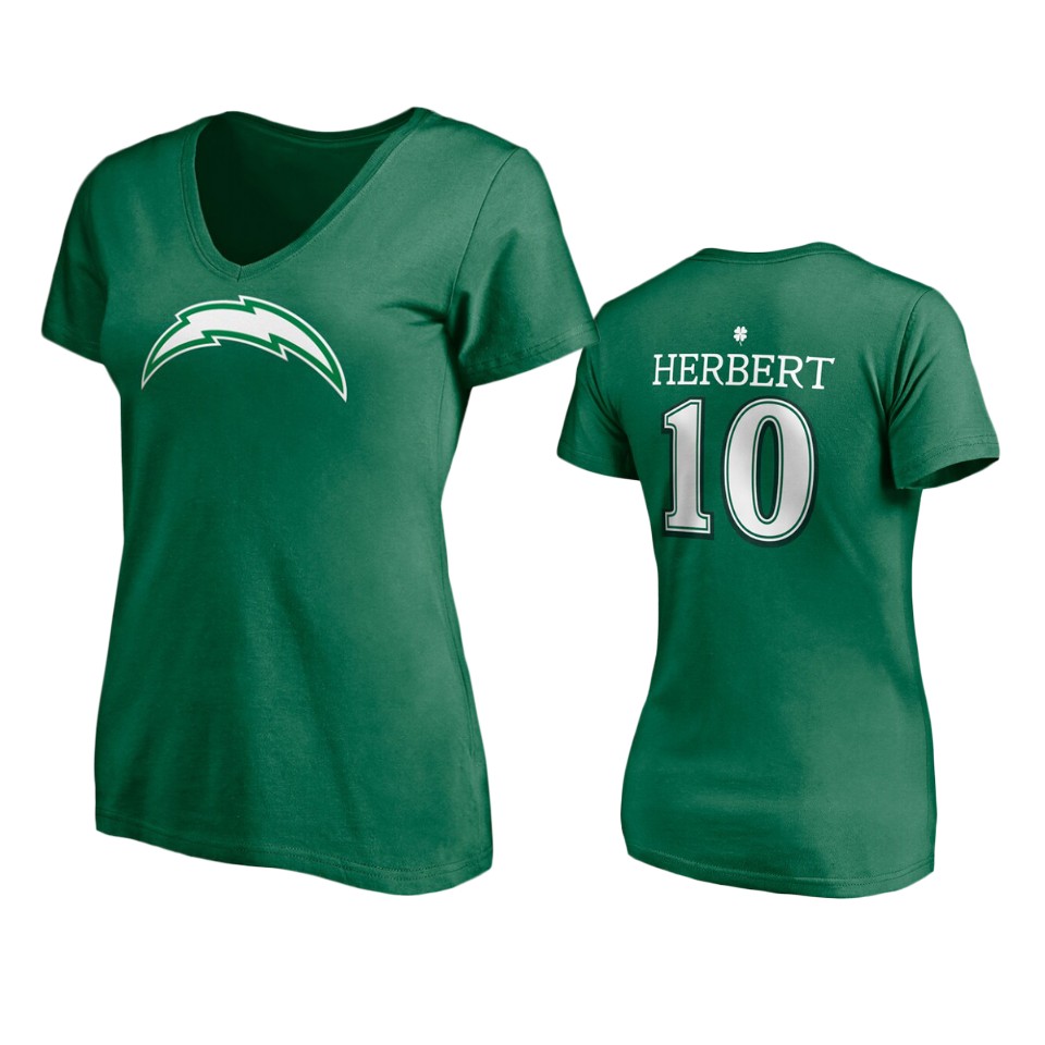 women women's chargers justin herbert kelly green st. patrick's day player icon t shirt