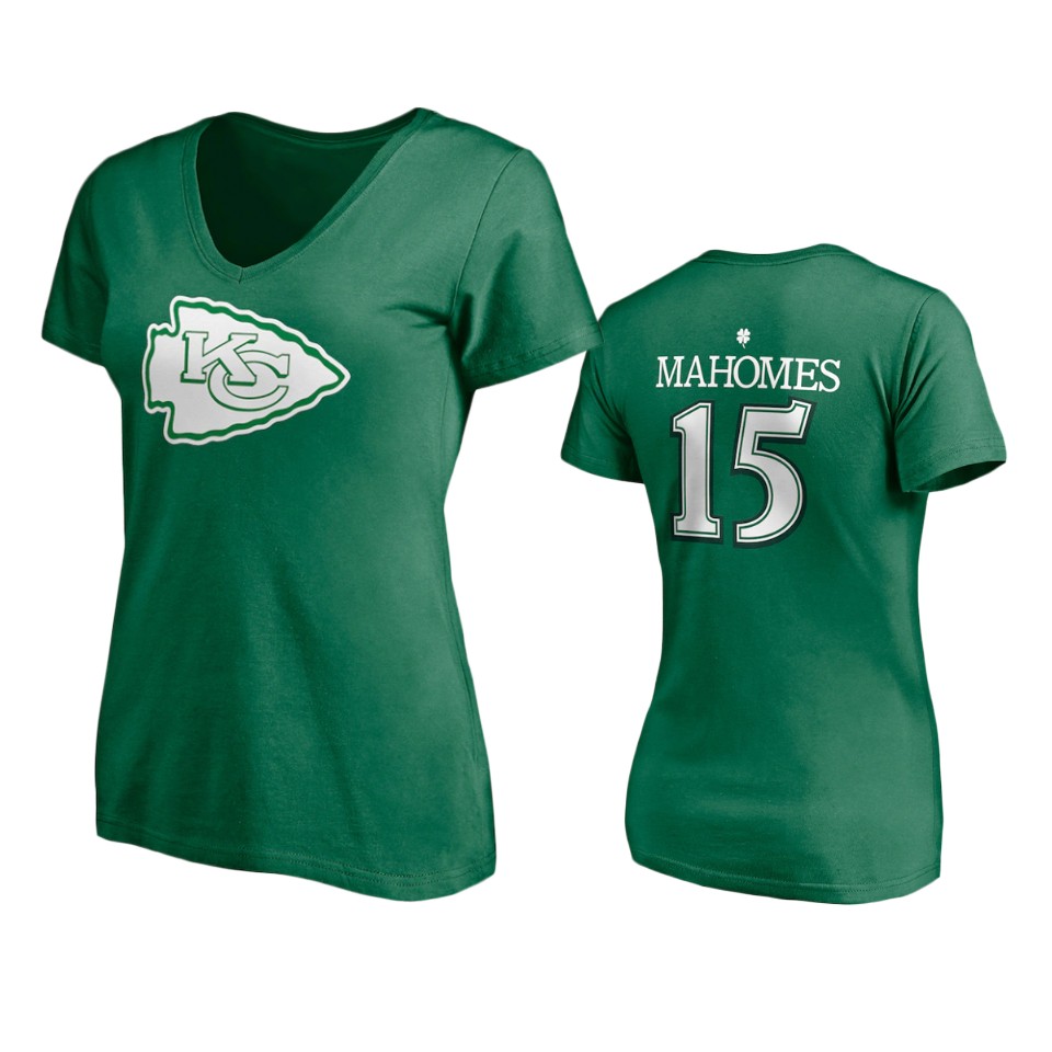 women women's chiefs patrick mahomes kelly green st. patrick's day player icon t shirt