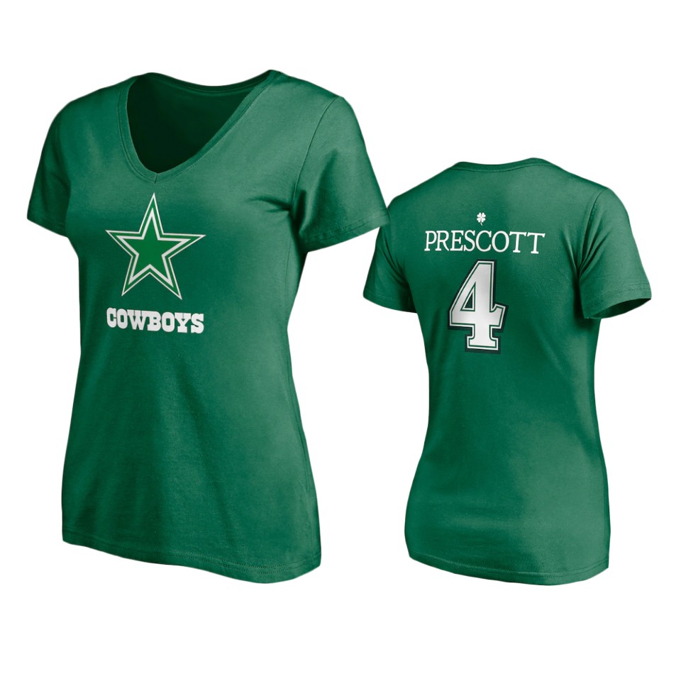 women women's cowboys dak prescott kelly green st. patrick's day player icon t shirt