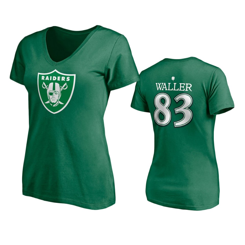 women women's raiders darren waller kelly green st. patrick's day player icon t shirt