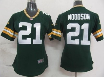 Women Green Bay Packers 21 Woodson Green NFL Jerseys