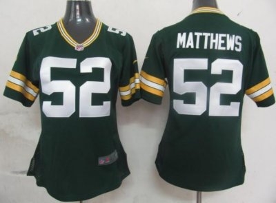 Women Green Bay Packers 52 Matthews Green NFL Jerseys