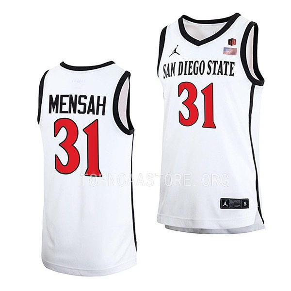 xMens Youth San Diego State Aztecs #31 Nathan Mensah 2022-23 White College Basketball Game Jersey 