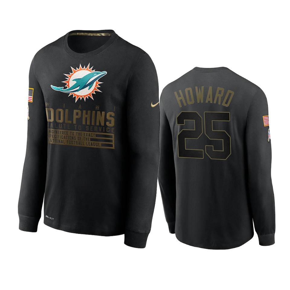 xavien howard dolphins black 2020 salute to service sideline performance long sleeve t shirt