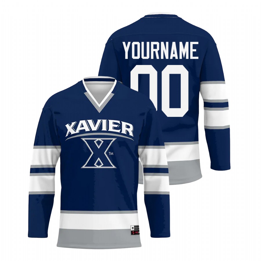 xavier musketeers ncaa navy college hockey jersey