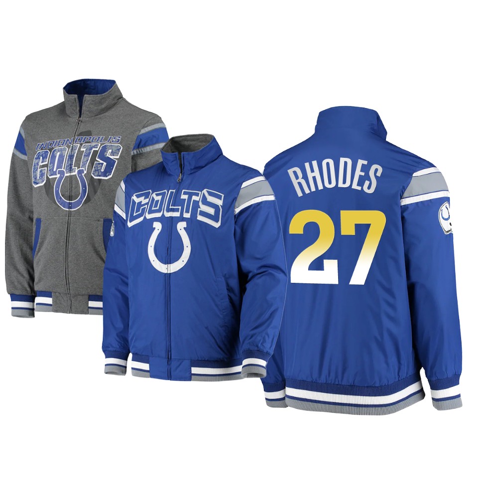 xavier rhodes colts royal charcoal offside reversible full zip jacket