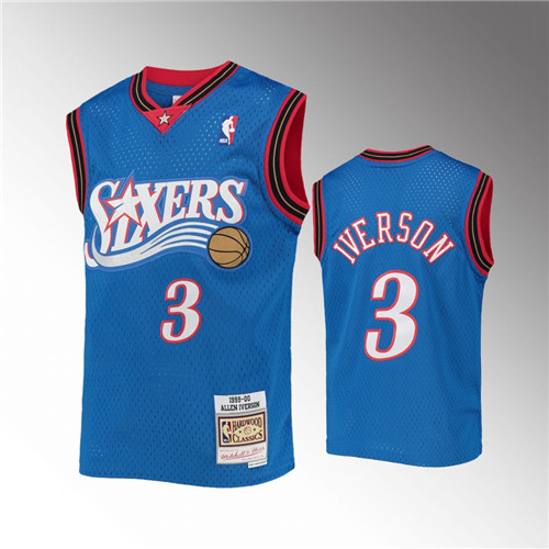Philadelphia 76ers Allen Iverson Youth 1999-00 Hardwood Classics Royal stitched Jersey #3