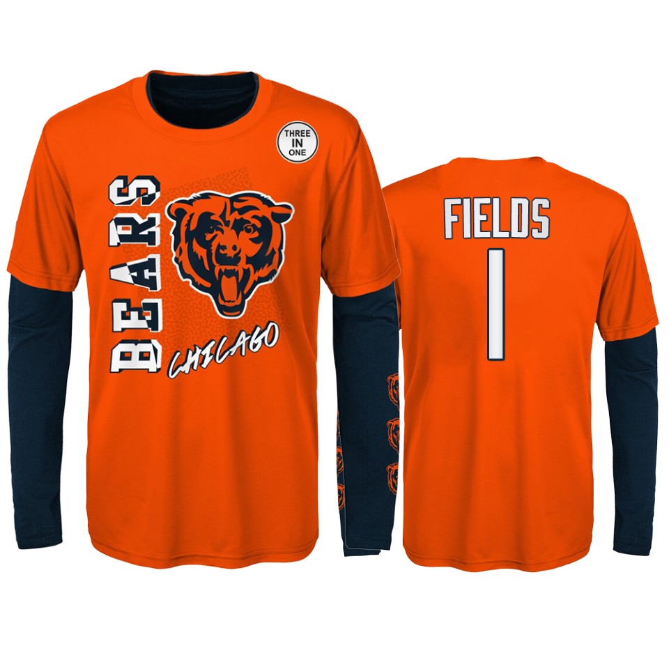 youth bears justin fields orange navy combo set t shirt