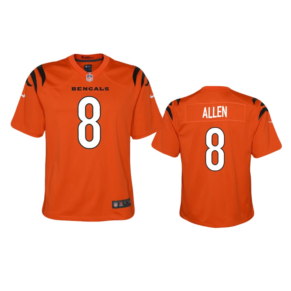 youth bengals brandon allen orange 2021 game jersey
