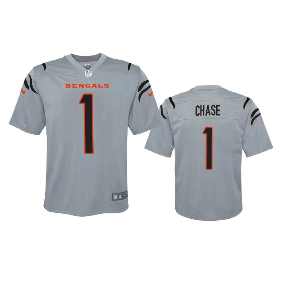 youth bengals ja'marr chase gray inverted game jersey