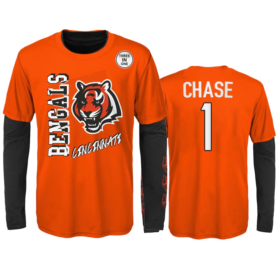 youth bengals ja'marr chase orange black combo set t shirt
