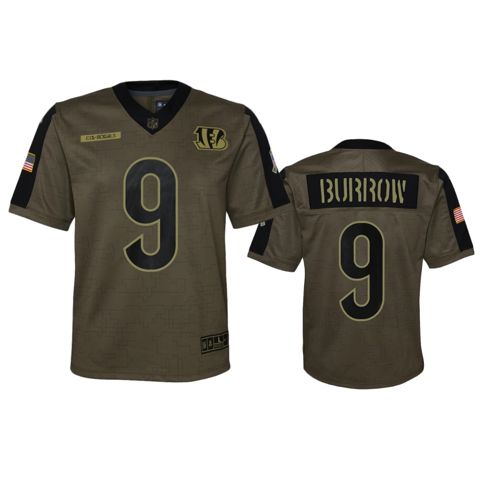 youth bengals joe burrow olive game 2021 salute to service jersey