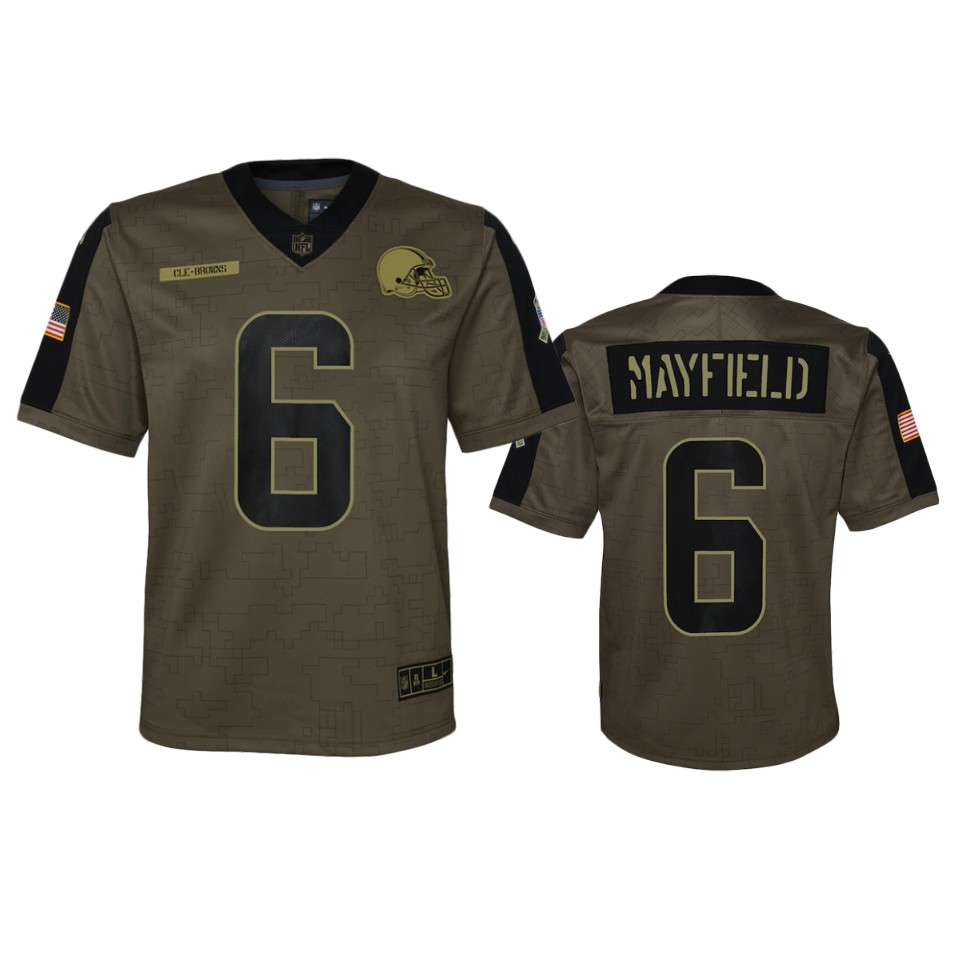 youth browns baker mayfield olive game 2021 salute to service jersey