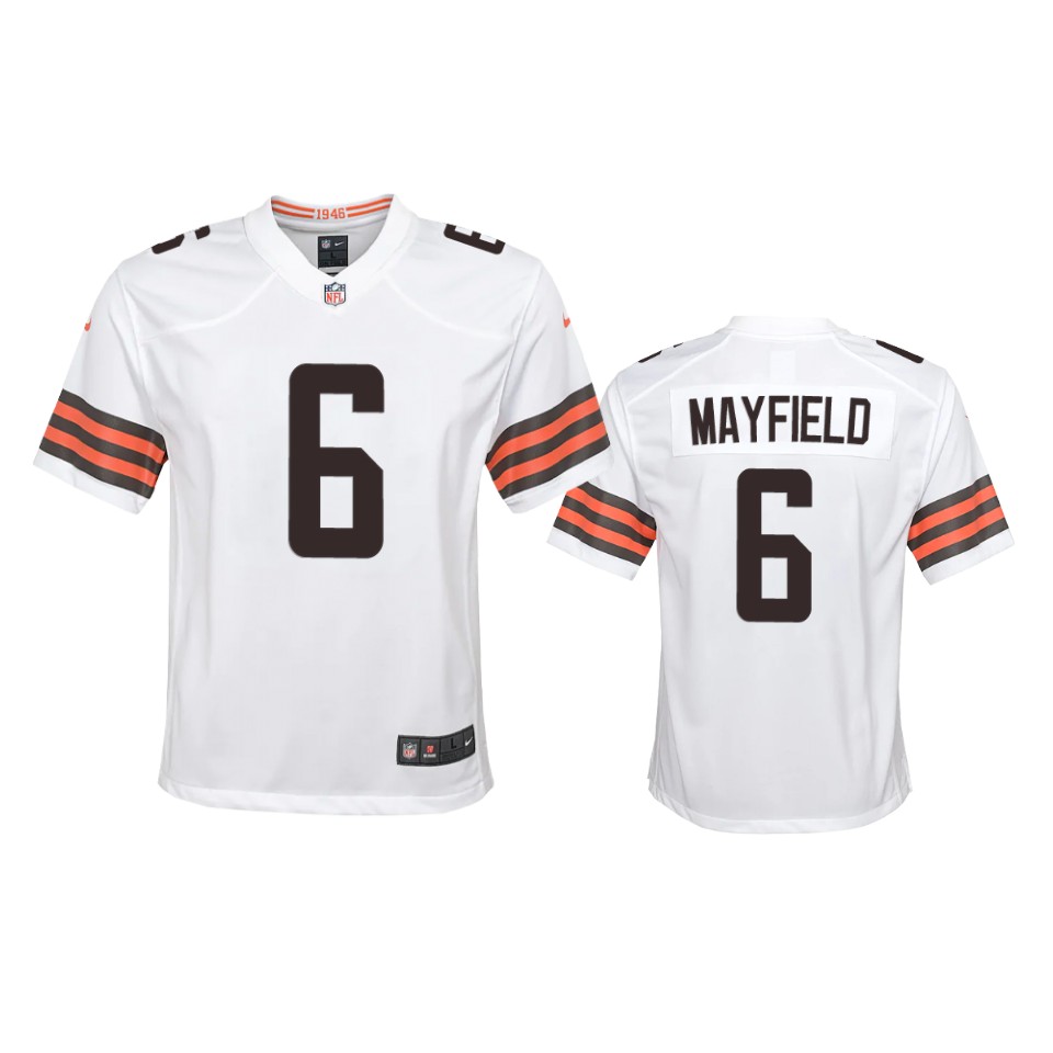 youth browns baker mayfield white 2020 game jersey