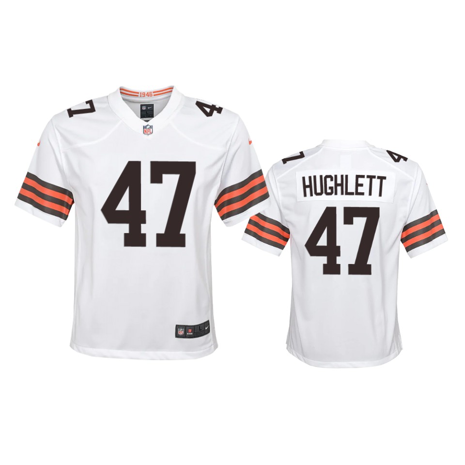youth browns charley hughlett white 2020 game jersey