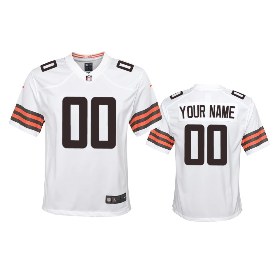 youth browns custom white 2020 game jersey